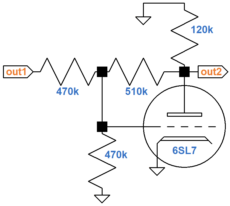 Ampeg M-15 phase inverter AC equivalent circuit