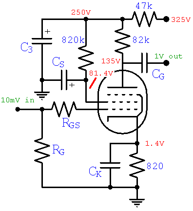 pentode preamp circuit - screen and plate supply voltage